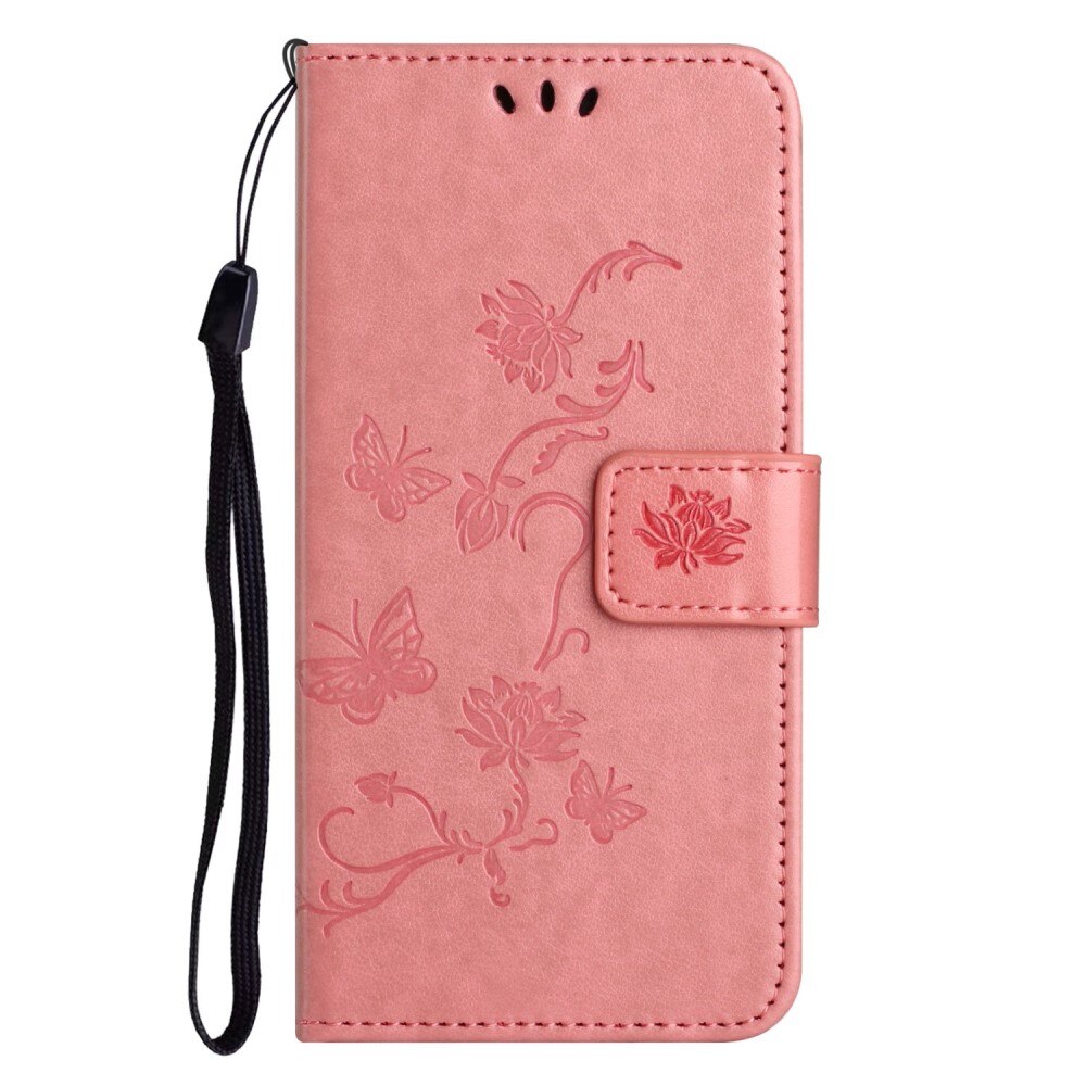 Funda de cuero con mariposas para iPhone 14 Pro, rosado