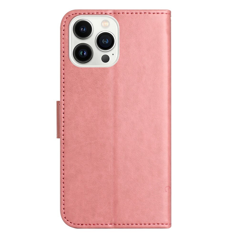 Funda de cuero con mariposas para iPhone 14 Pro, rosado