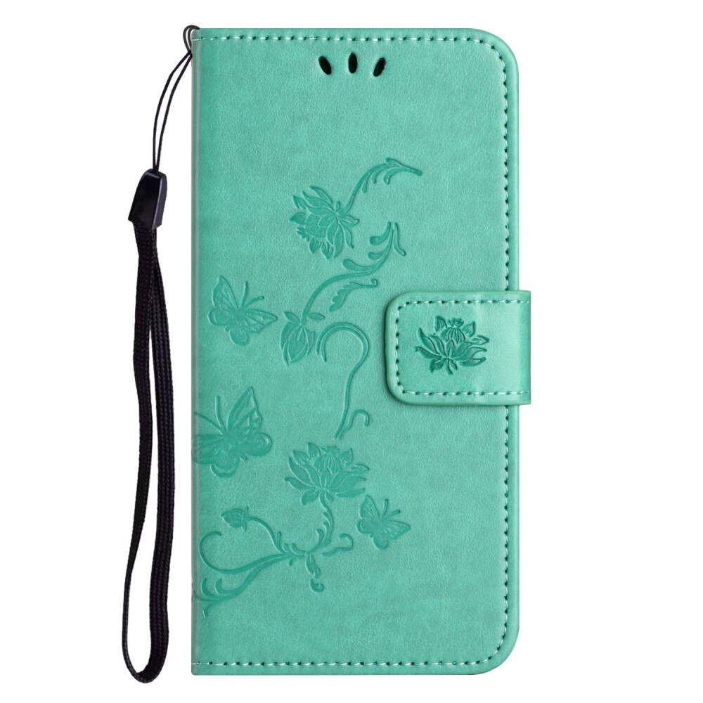 Funda de cuero con mariposas para iPhone 14 Plus, verde