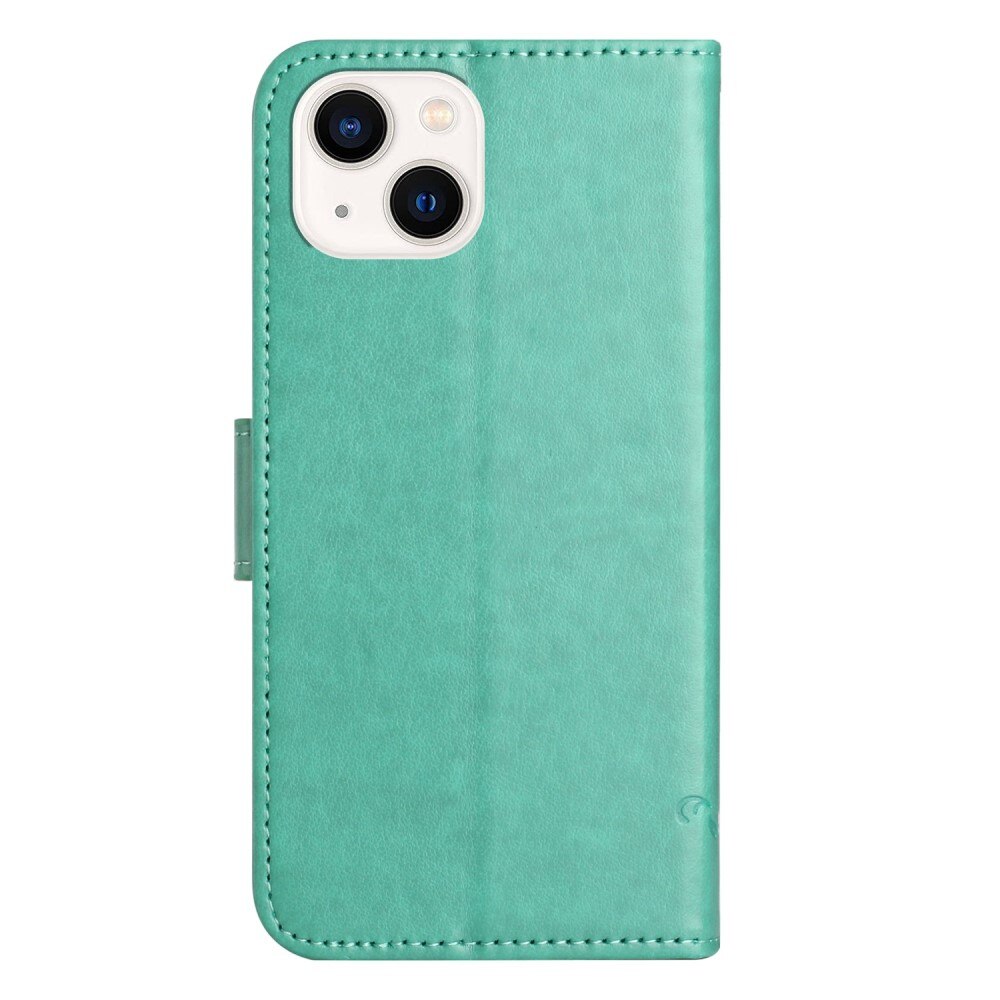 Funda de cuero con mariposas para iPhone 14 Plus, verde