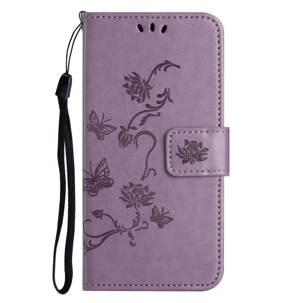 Funda de Cuero con Mariposas iPhone 14 Plus, Púrpura