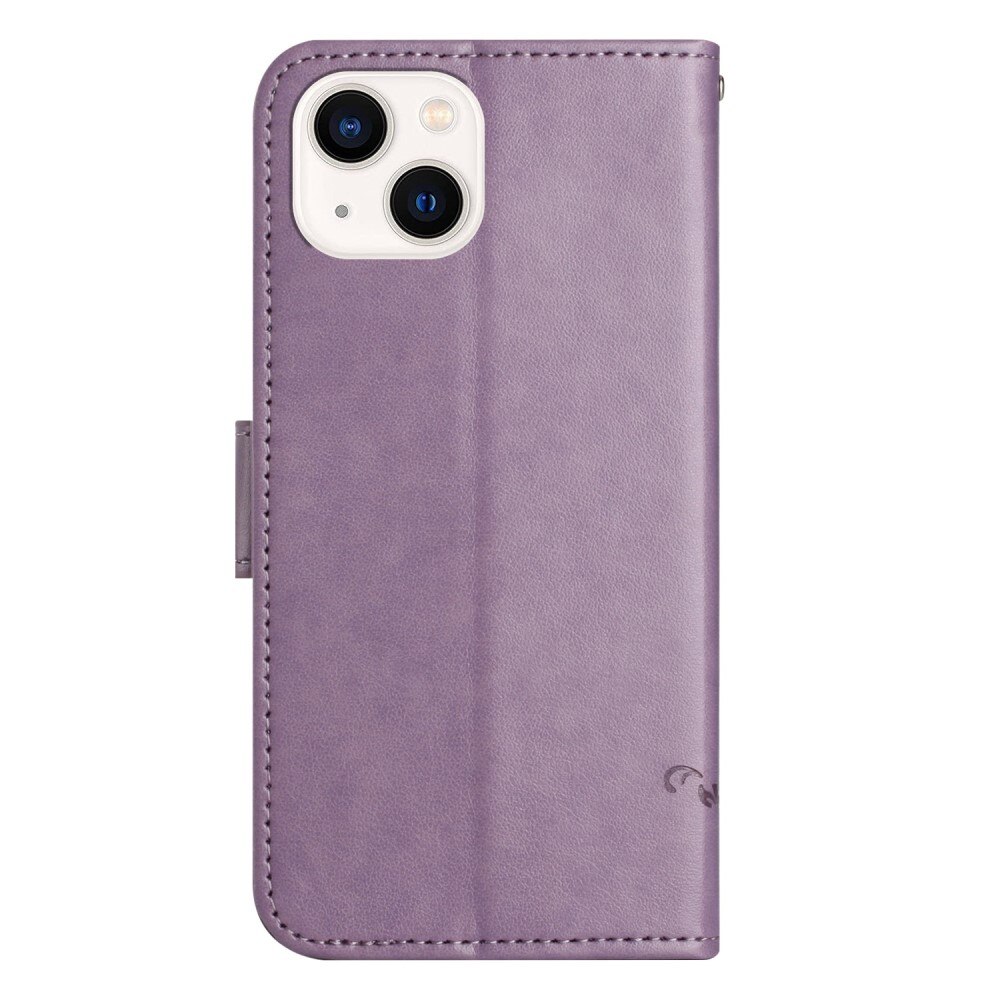 Funda de cuero con mariposas para iPhone 14 Plus, violeta