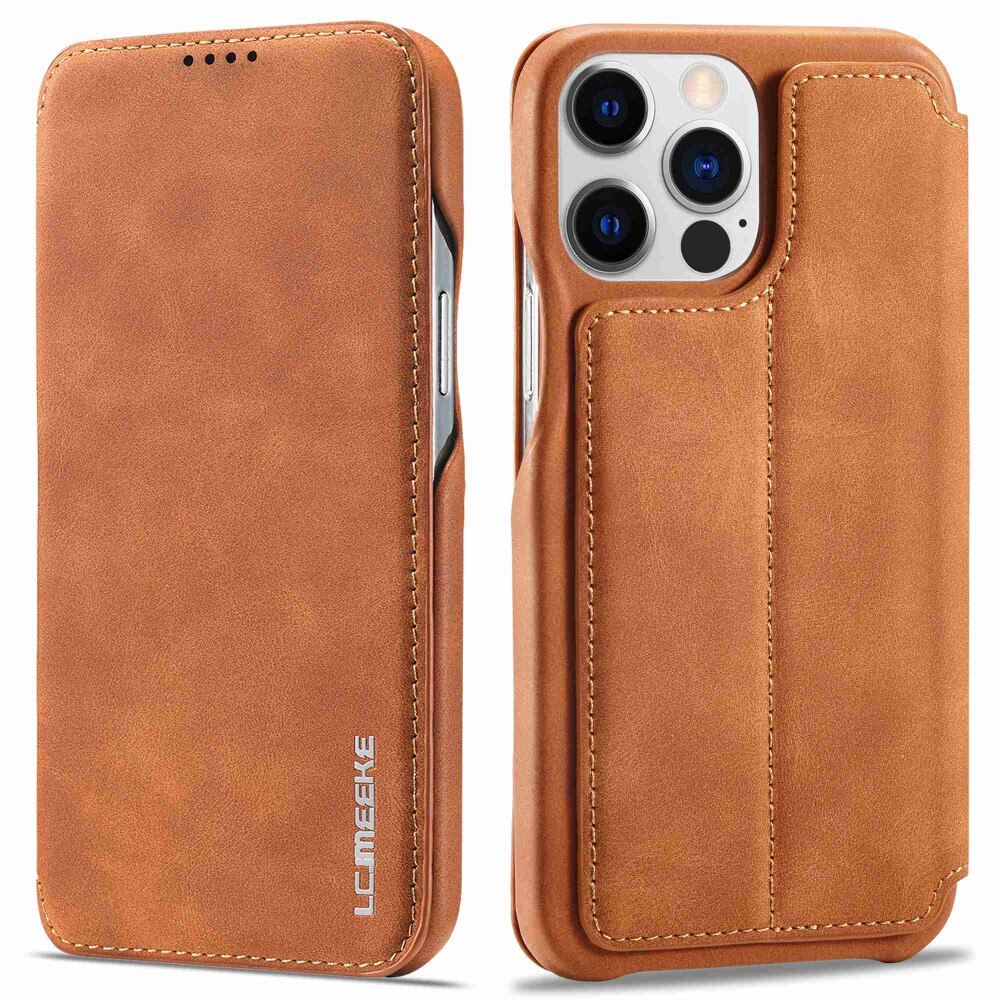 Funda delgada con solapa iPhone 14 Pro Coñac