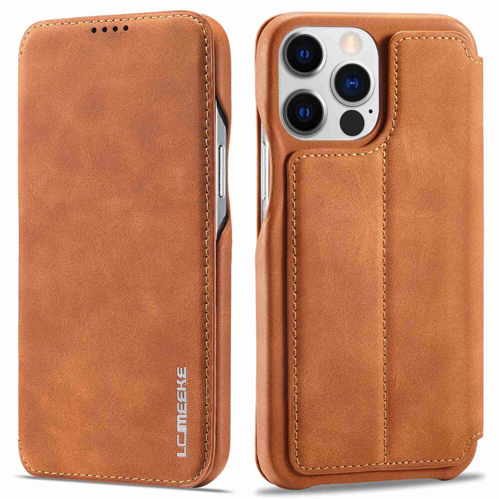 Funda delgada con solapa iPhone 14 Pro Coñac