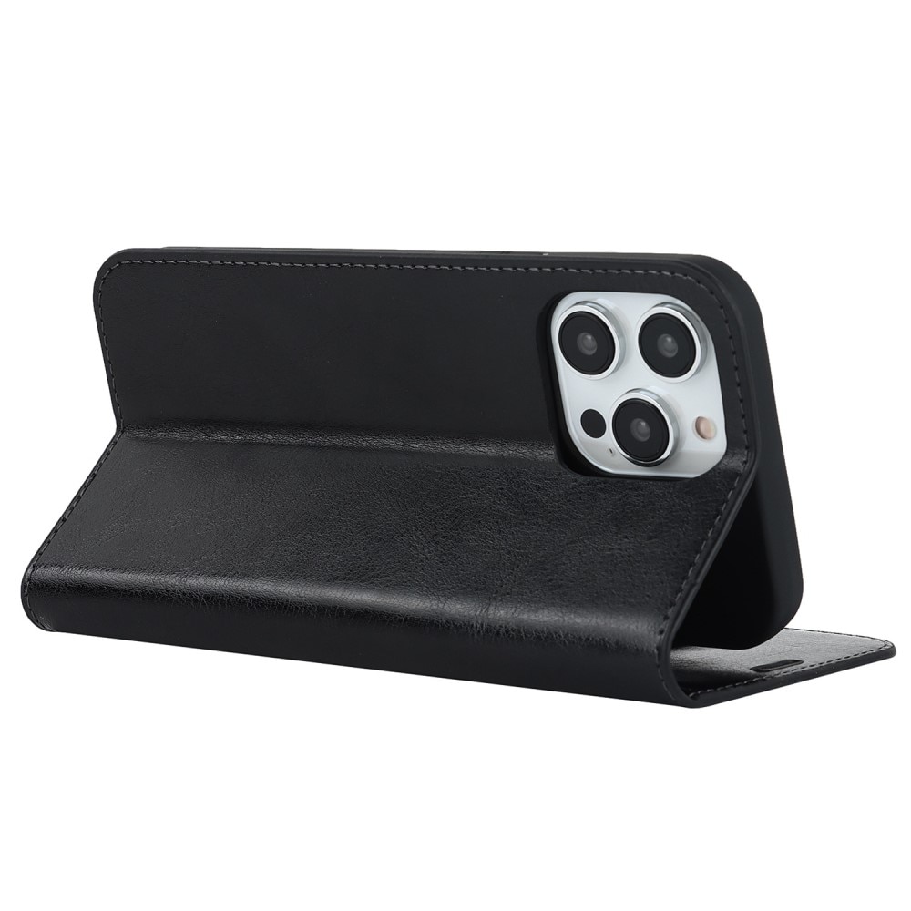 Funda cartera de cuero genuino iPhone 14 Pro Max Negro