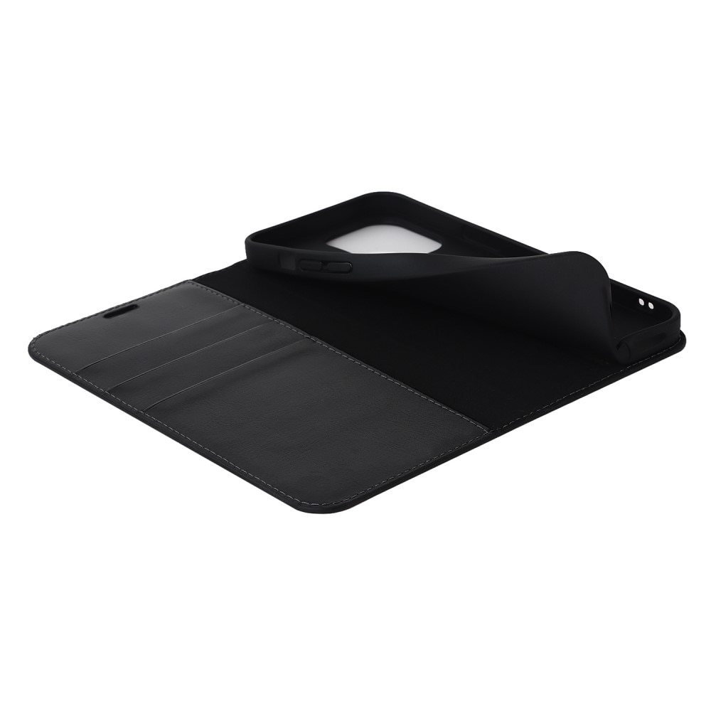 Funda cartera de cuero genuino iPhone 14 Pro Max Negro