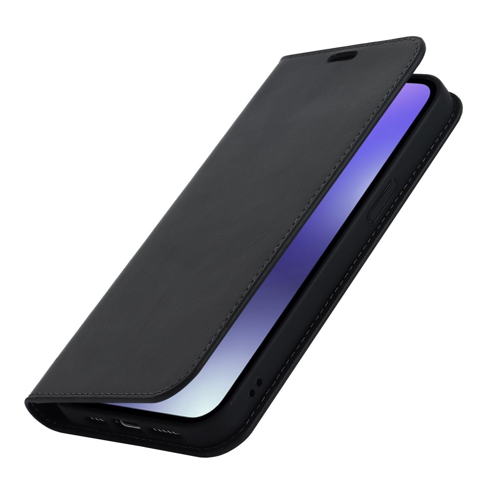 Funda cartera de cuero genuino iPhone 14 Pro Max negro