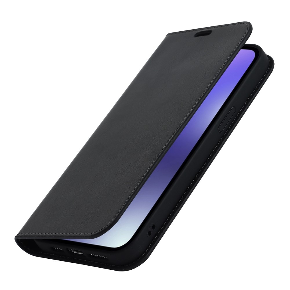 Funda cartera de cuero genuino iPhone 14 Pro Max Negro