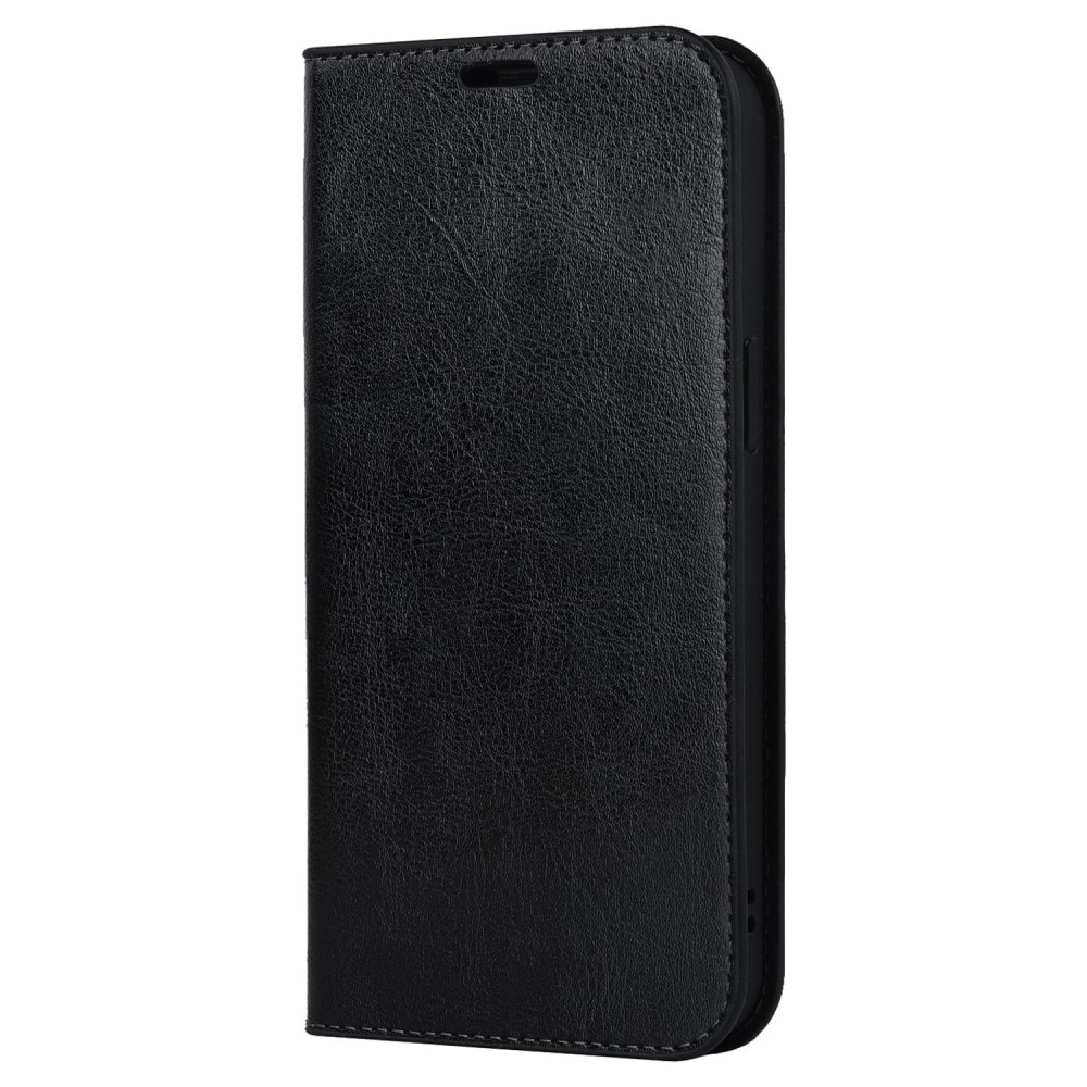 Funda cartera de cuero genuino iPhone 14 Pro Max negro