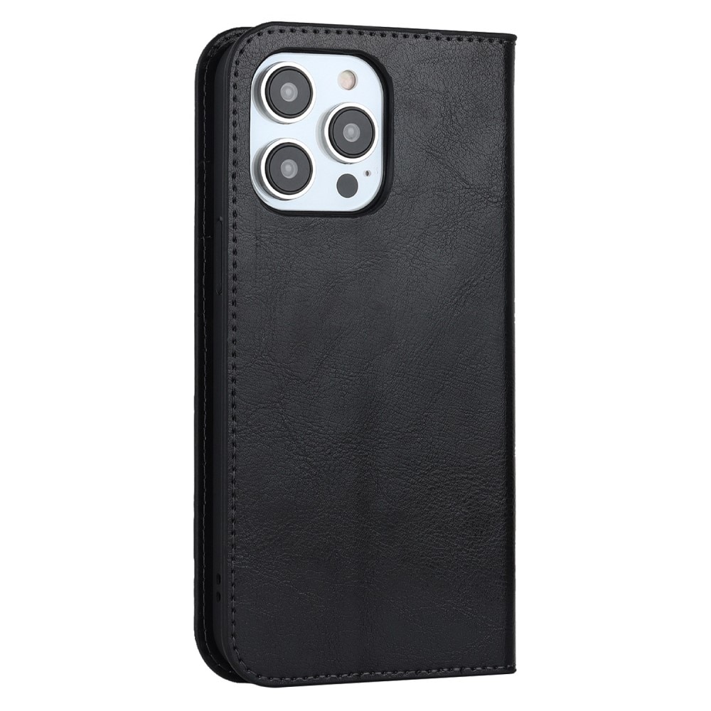 Funda cartera de cuero genuino iPhone 14 Pro Max Negro