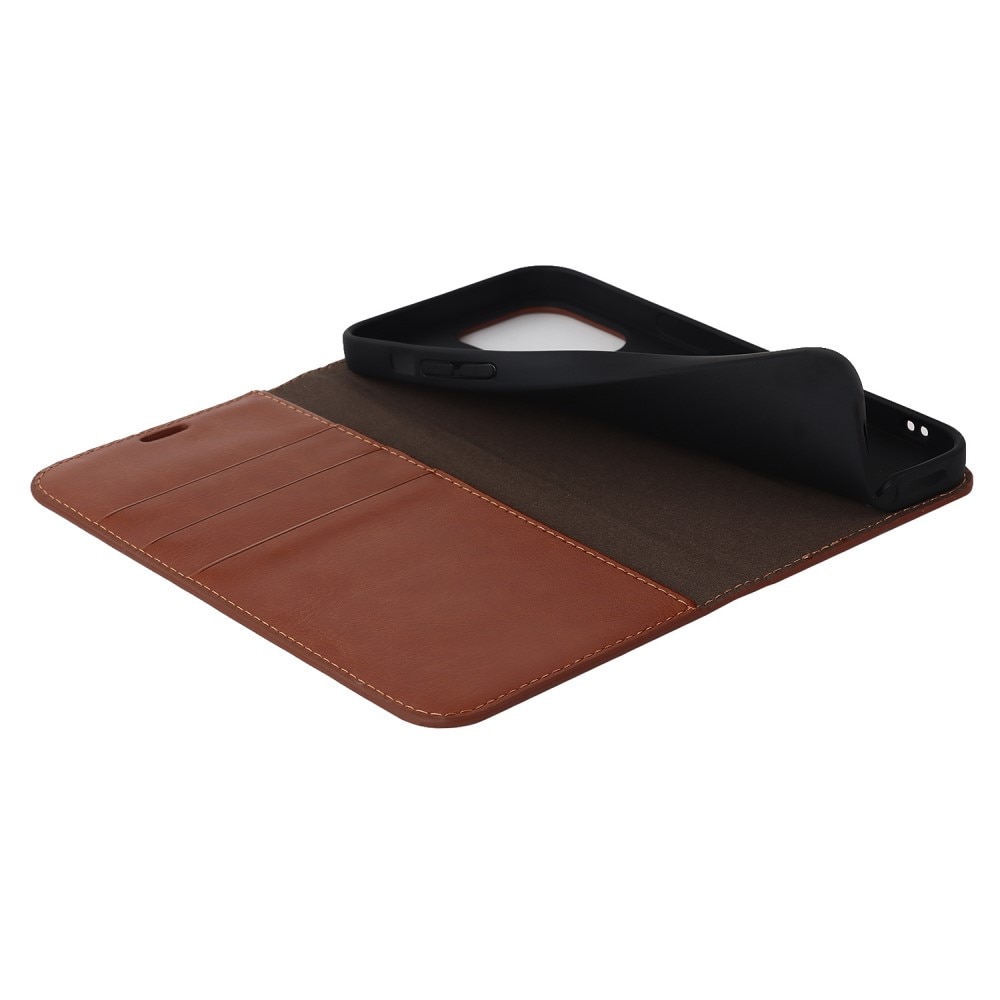 Funda cartera de cuero genuino iPhone 14 Pro Max Marrón
