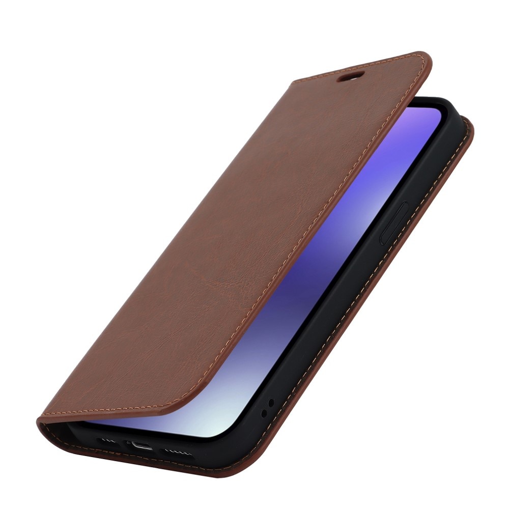 Funda cartera de cuero genuino iPhone 14 Pro Max marrón