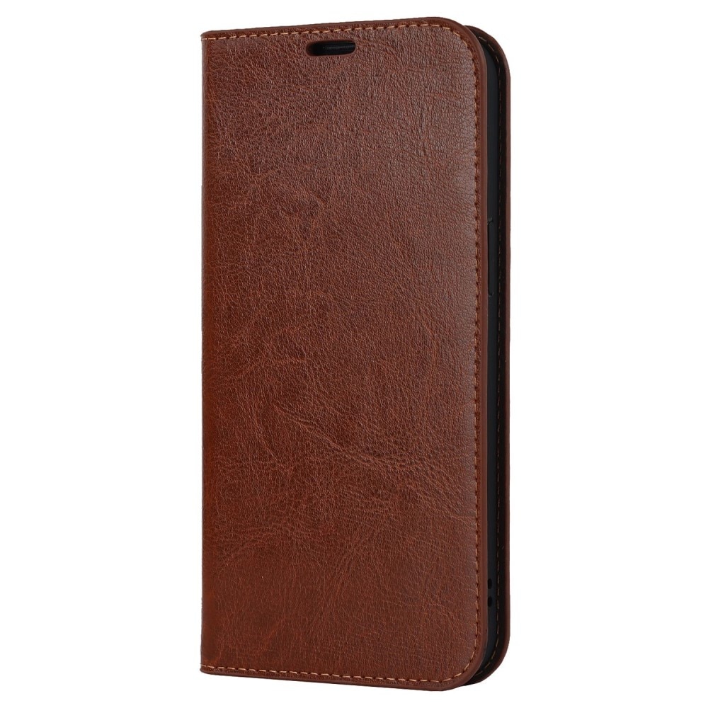 Funda cartera de cuero genuino iPhone 14 Pro Max Marrón