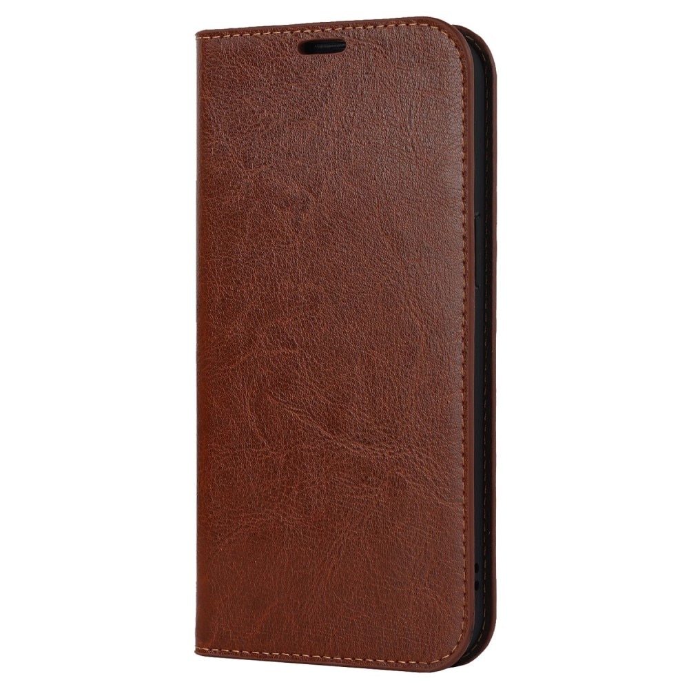 Funda cartera de cuero genuino iPhone 14 Pro Max marrón