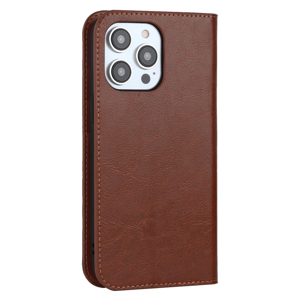 Funda cartera de cuero genuino iPhone 14 Pro Max marrón