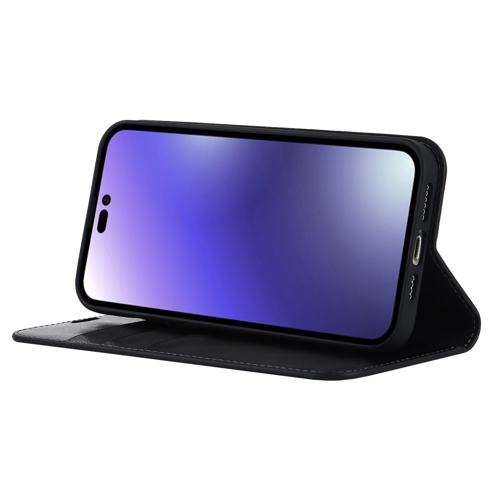 Funda cartera de cuero genuino iPhone 14 Pro Negro