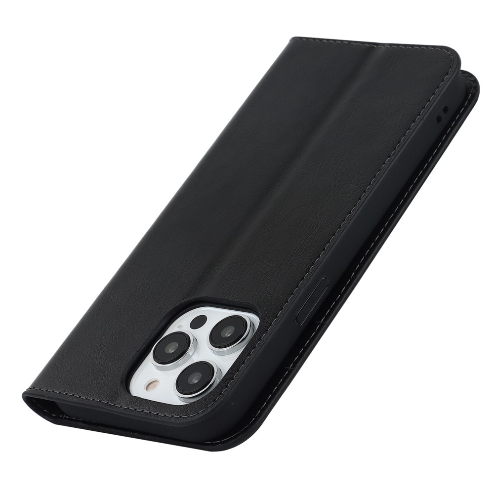 Funda cartera de cuero genuino iPhone 14 Pro negro