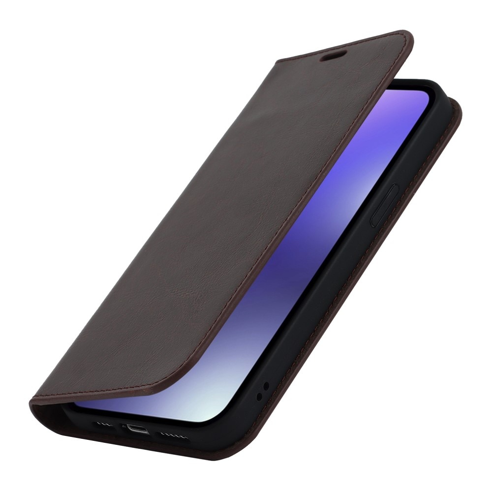Funda cartera de cuero genuino iPhone 14 Pro marrón oscuro