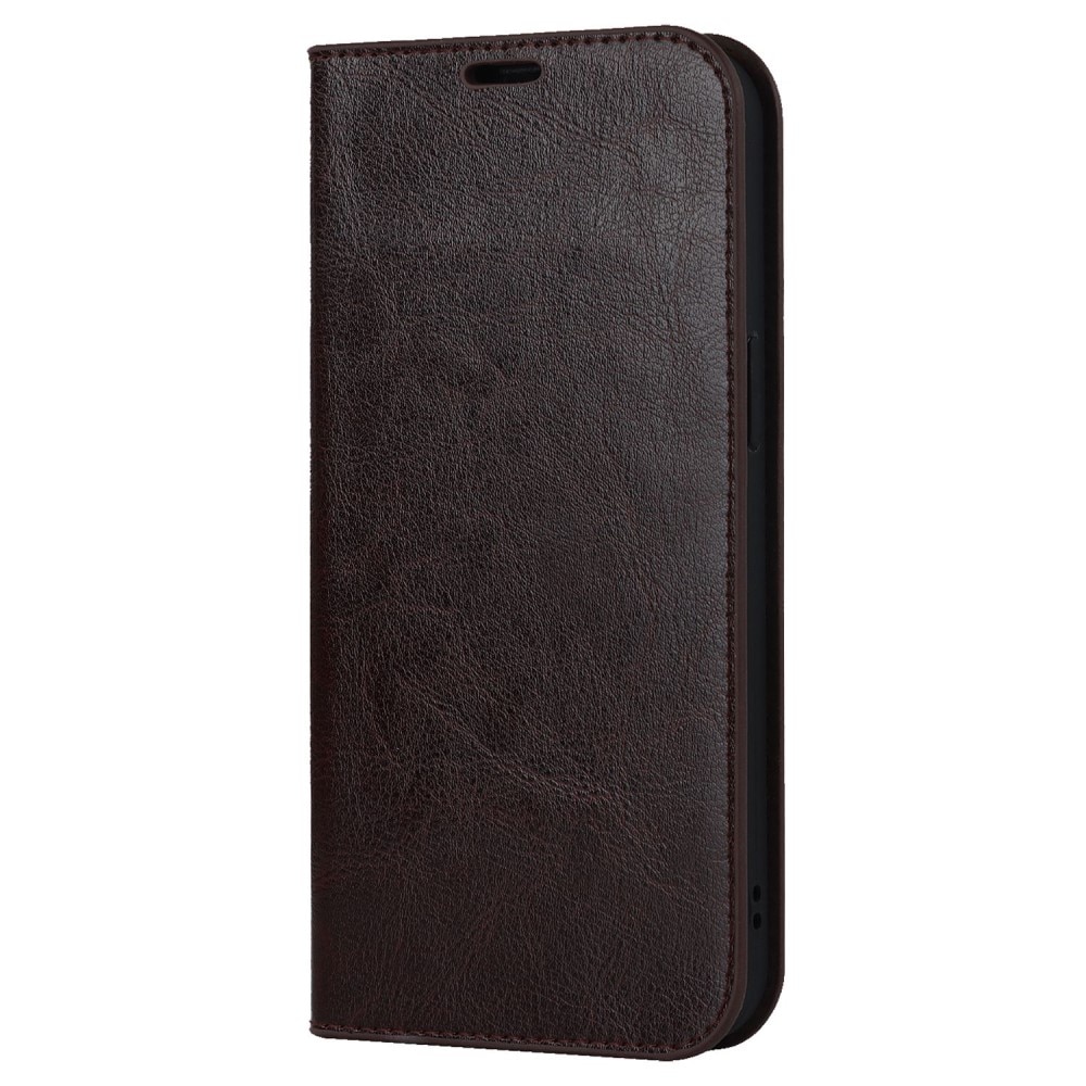 Funda cartera de cuero genuino iPhone 14 Pro marrón oscuro