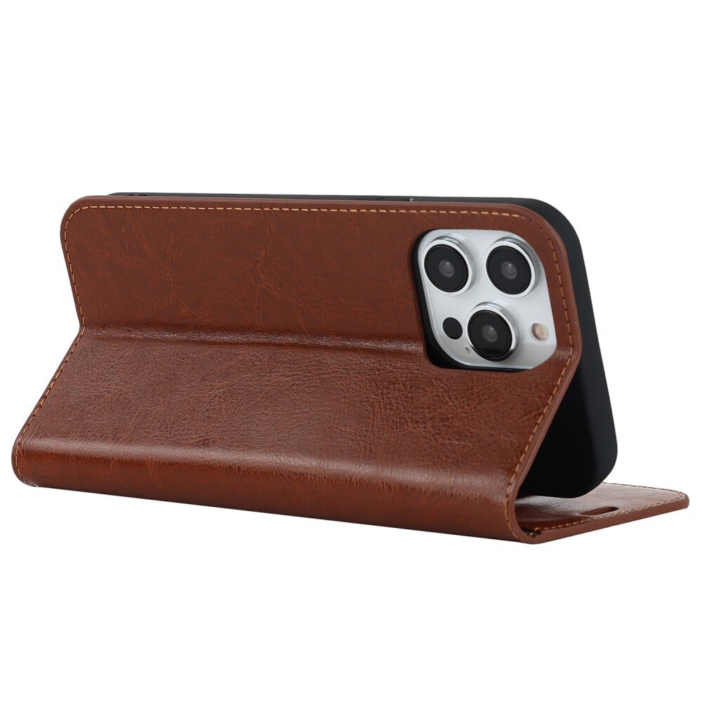 Funda cartera de cuero genuino iPhone 14 Pro Marrón
