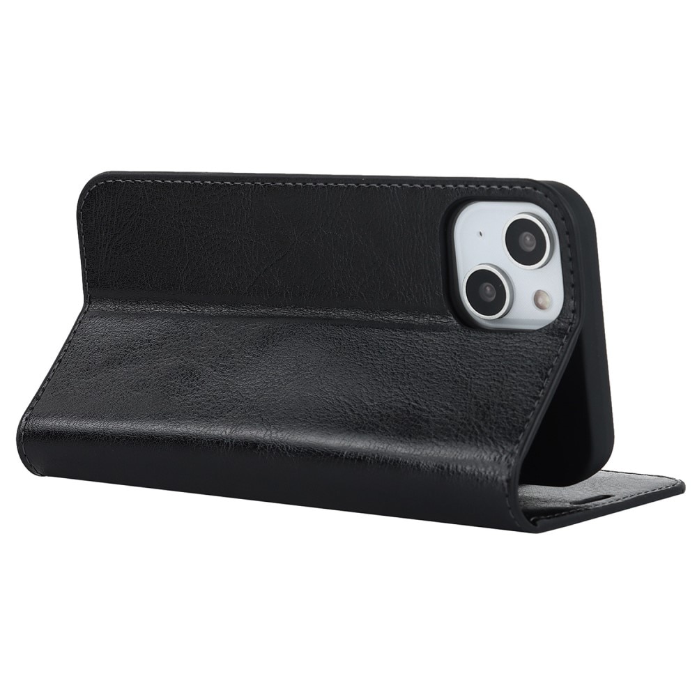 Funda cartera de cuero genuino iPhone 14 Negro