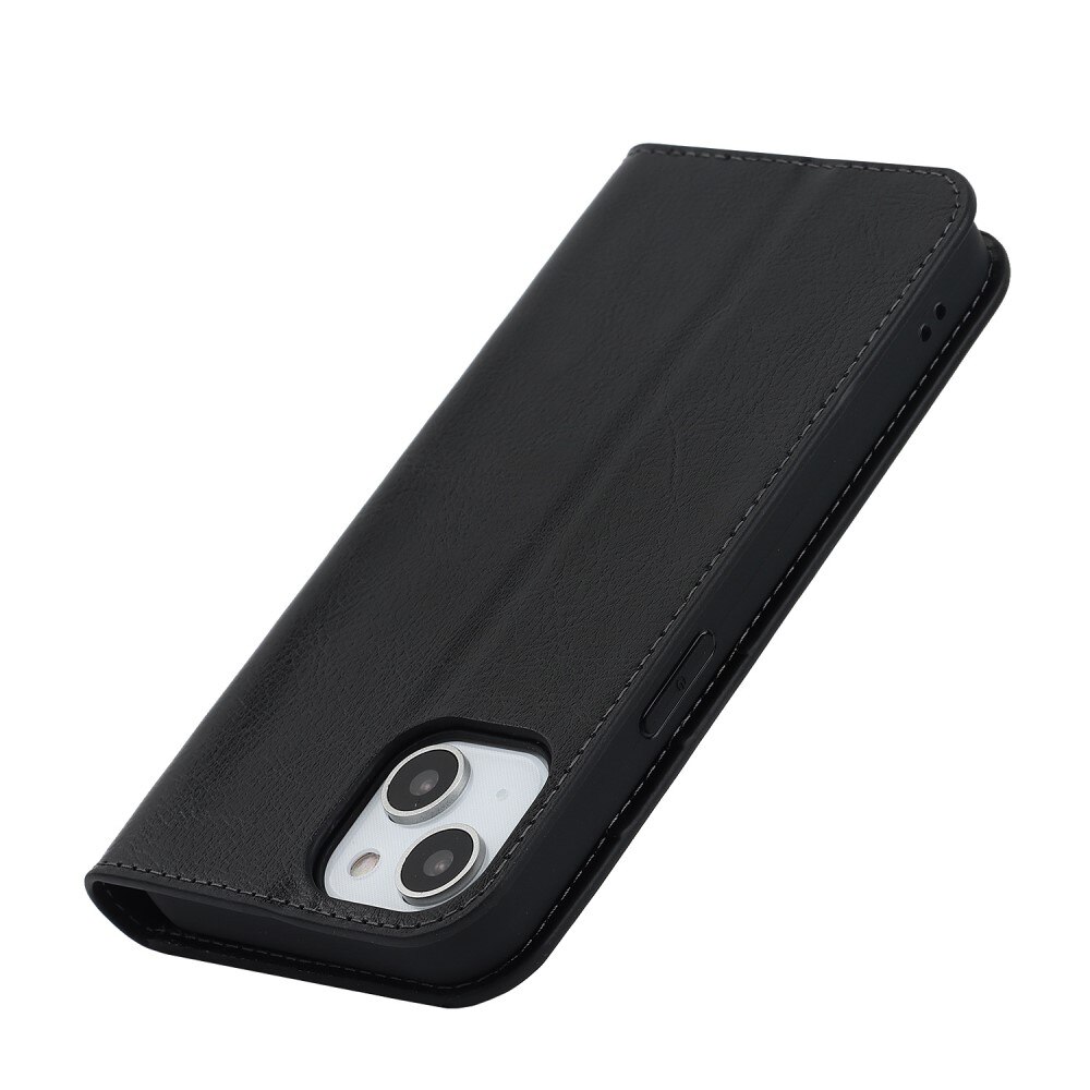 Funda cartera de cuero genuino iPhone 14 negro