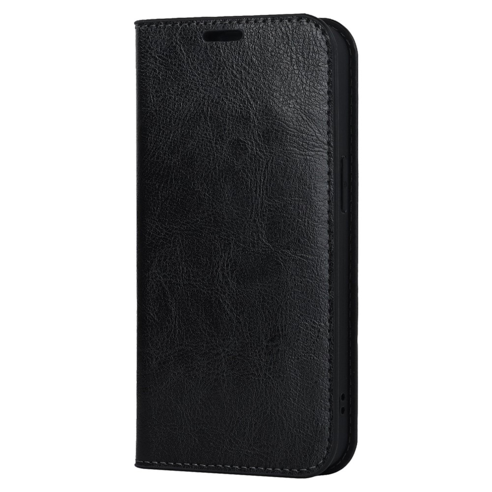 Funda cartera de cuero genuino iPhone 14 Negro