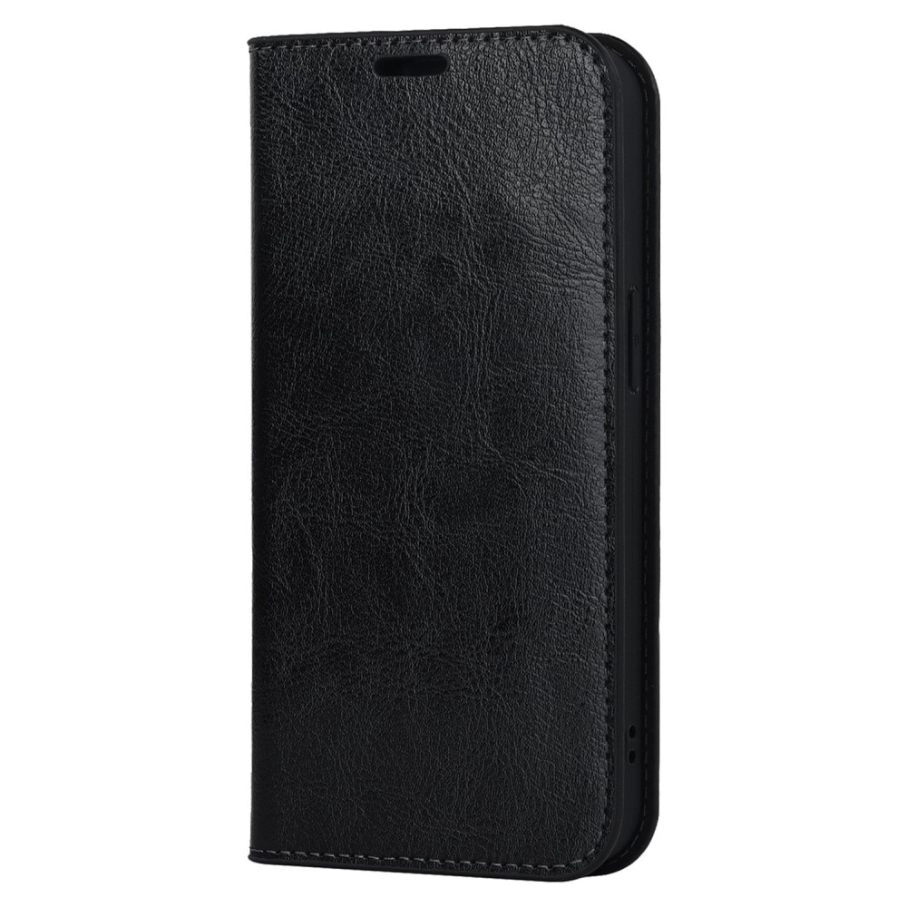 Funda cartera de cuero genuino iPhone 14 negro