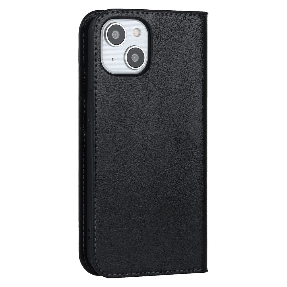 Funda cartera de cuero genuino iPhone 14 Negro