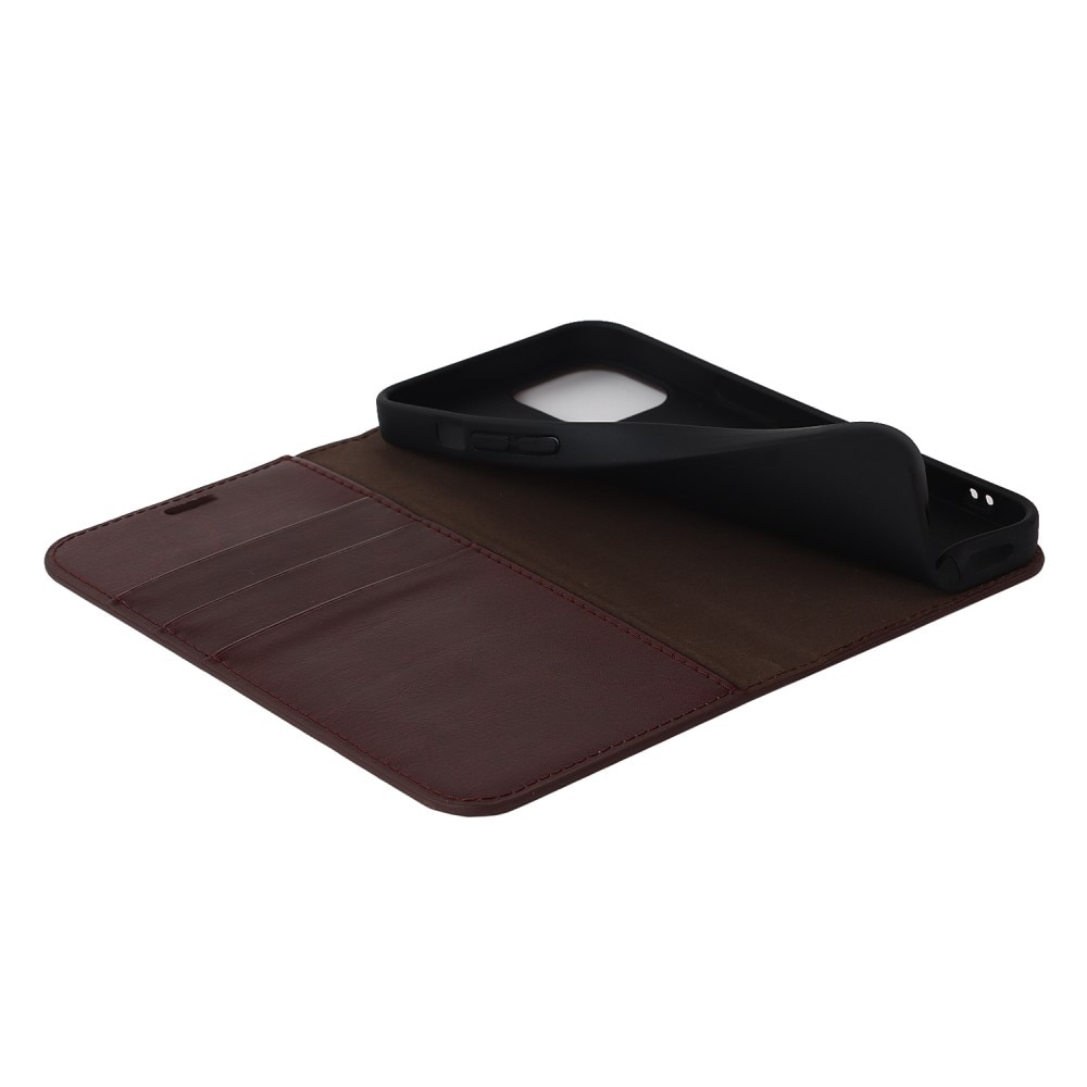 Funda cartera de cuero genuino iPhone 14 Marrón oscuro