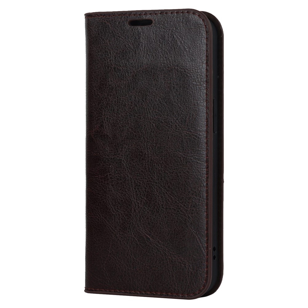 Funda cartera de cuero genuino iPhone 14 Marrón oscuro
