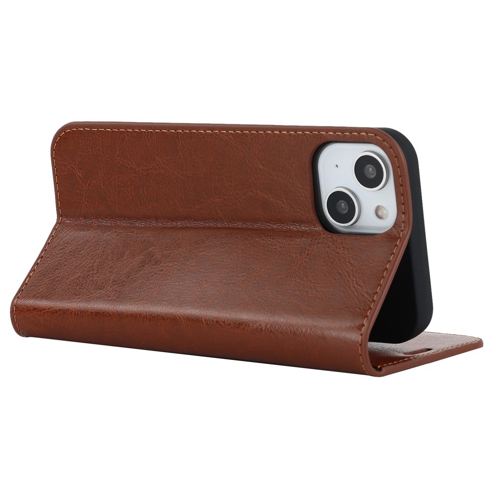 Funda cartera de cuero genuino iPhone 14 Marrón