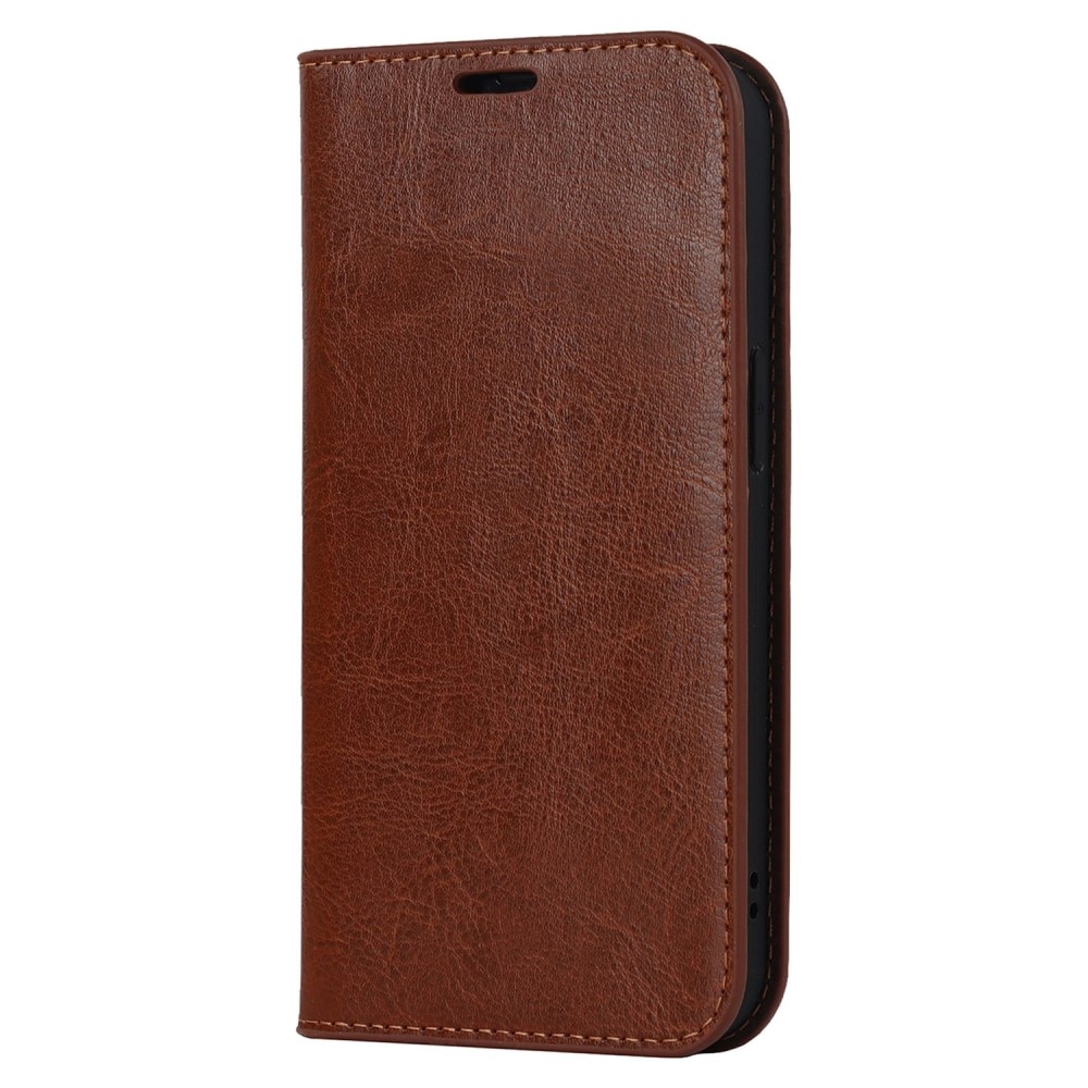 Funda cartera de cuero genuino iPhone 14 Marrón