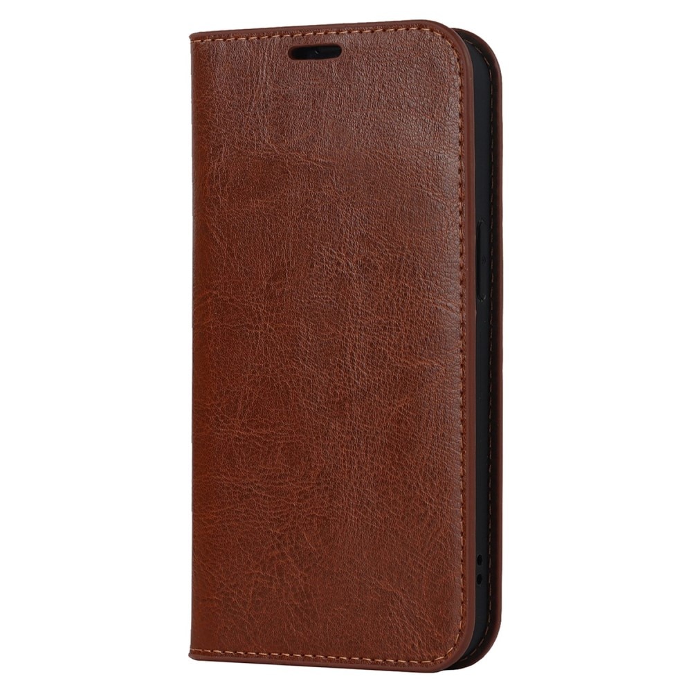 Funda cartera de cuero genuino iPhone 14 marrón