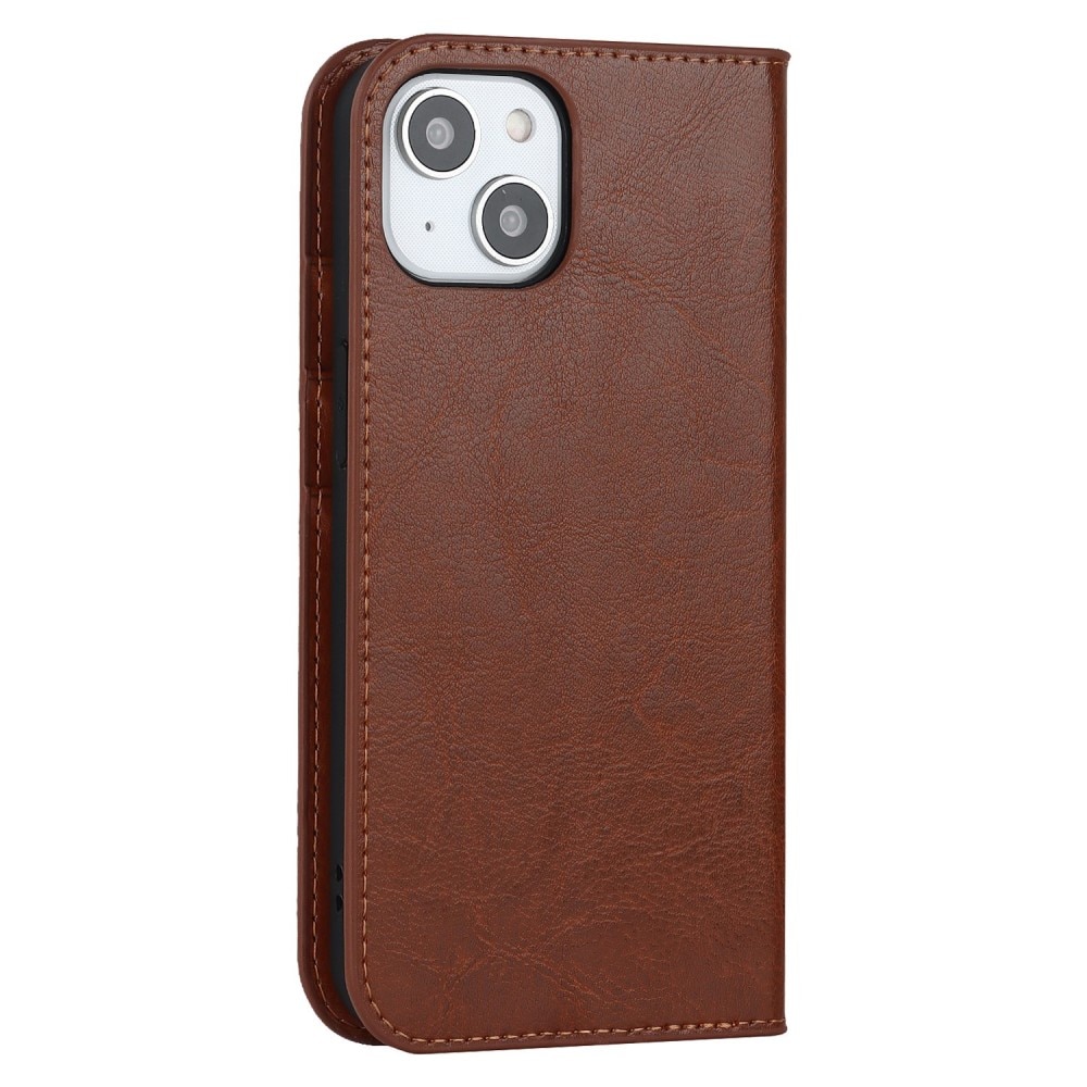 Funda cartera de cuero genuino iPhone 14 Marrón