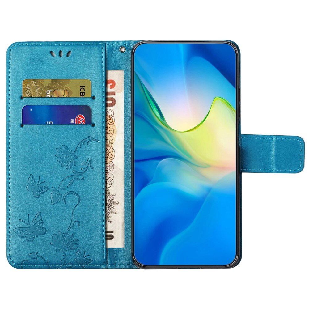 Funda de cuero con mariposas para OnePlus 10T, azul