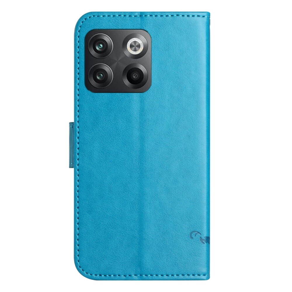 Funda de cuero con mariposas para OnePlus 10T, azul