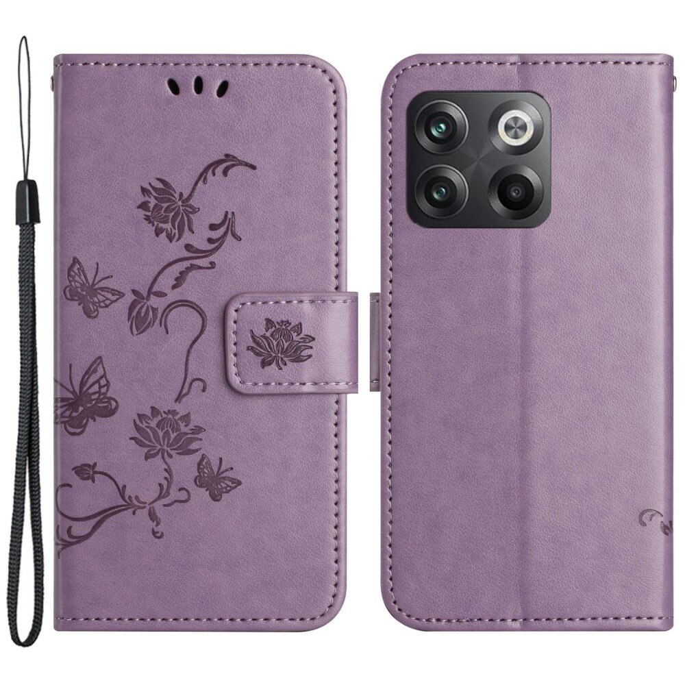 Funda de cuero con mariposas para OnePlus 10T, violeta