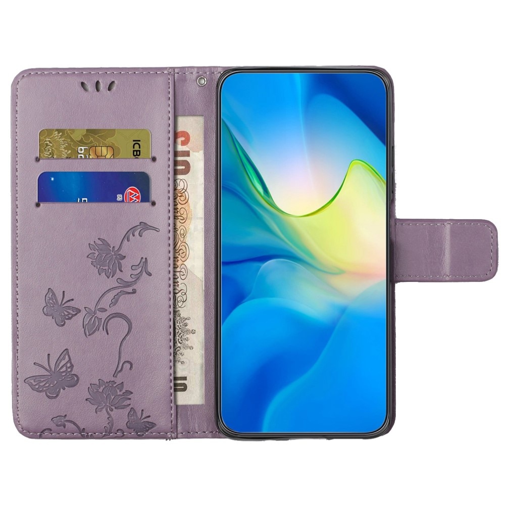 Funda de cuero con mariposas para OnePlus 10T, violeta