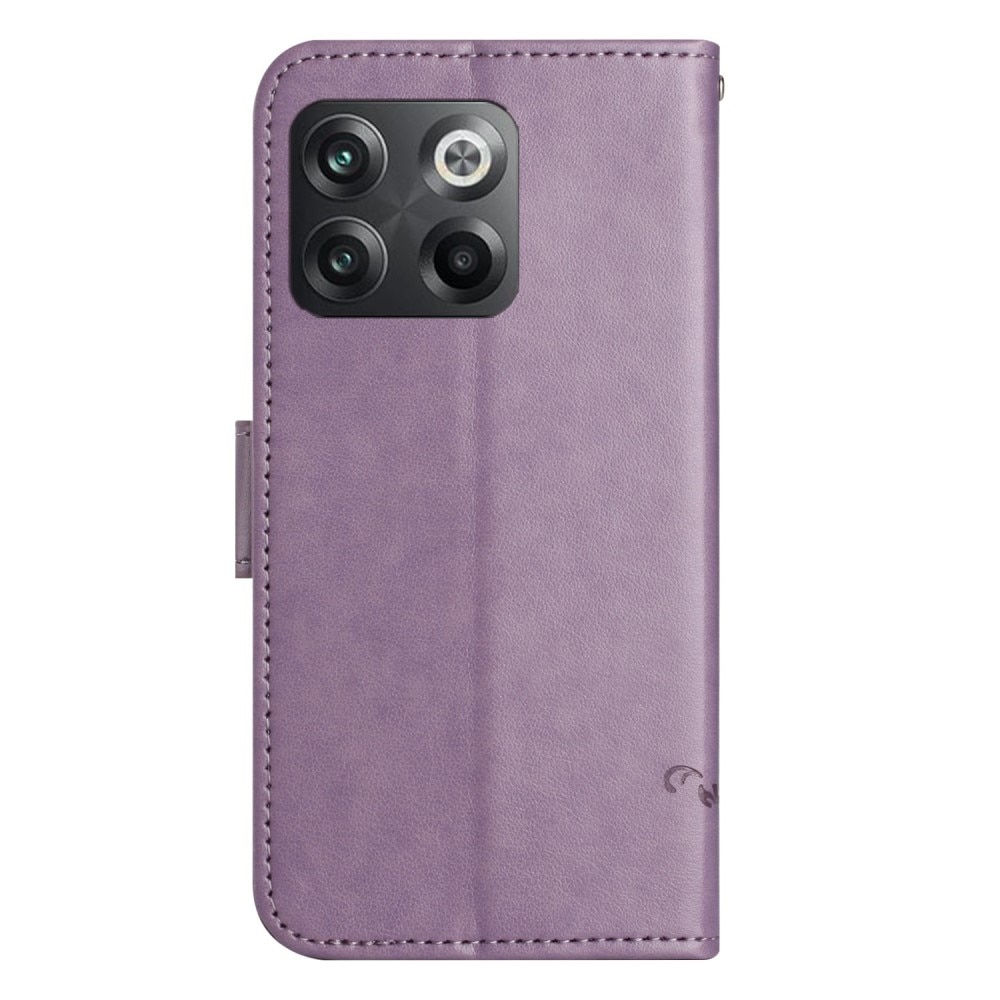 Funda de cuero con mariposas para OnePlus 10T, violeta