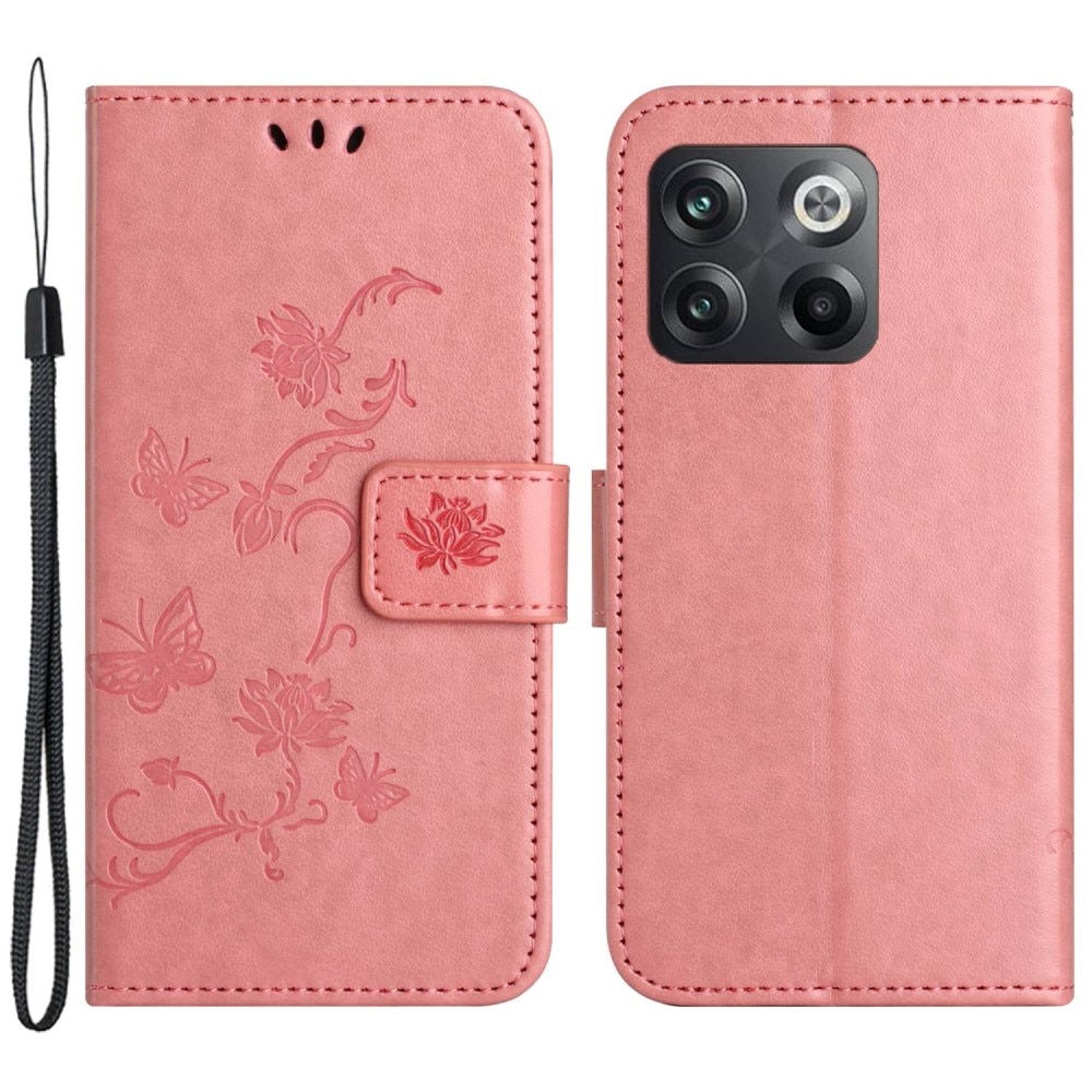 Funda de cuero con mariposas para OnePlus 10T, rosado