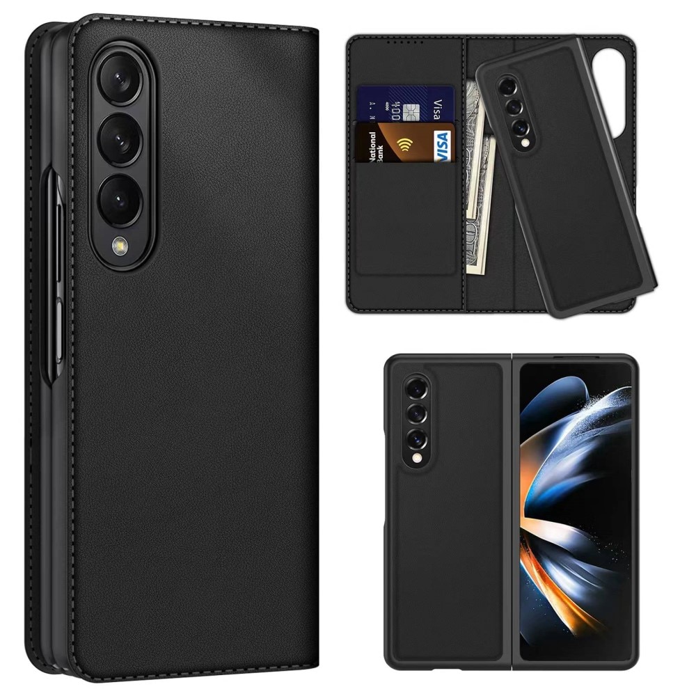 Funda de cuero genuino Samsung Galaxy Z Fold 4, negro