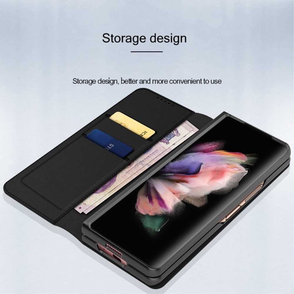 Funda de cuero genuino Samsung Galaxy Z Fold 4, negro