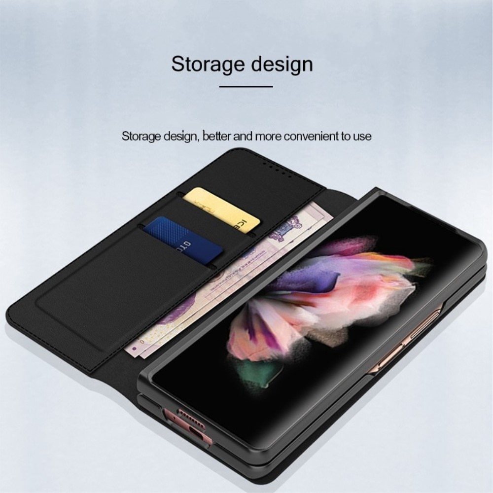 Funda de cuero genuino Samsung Galaxy Z Fold 4, Negro