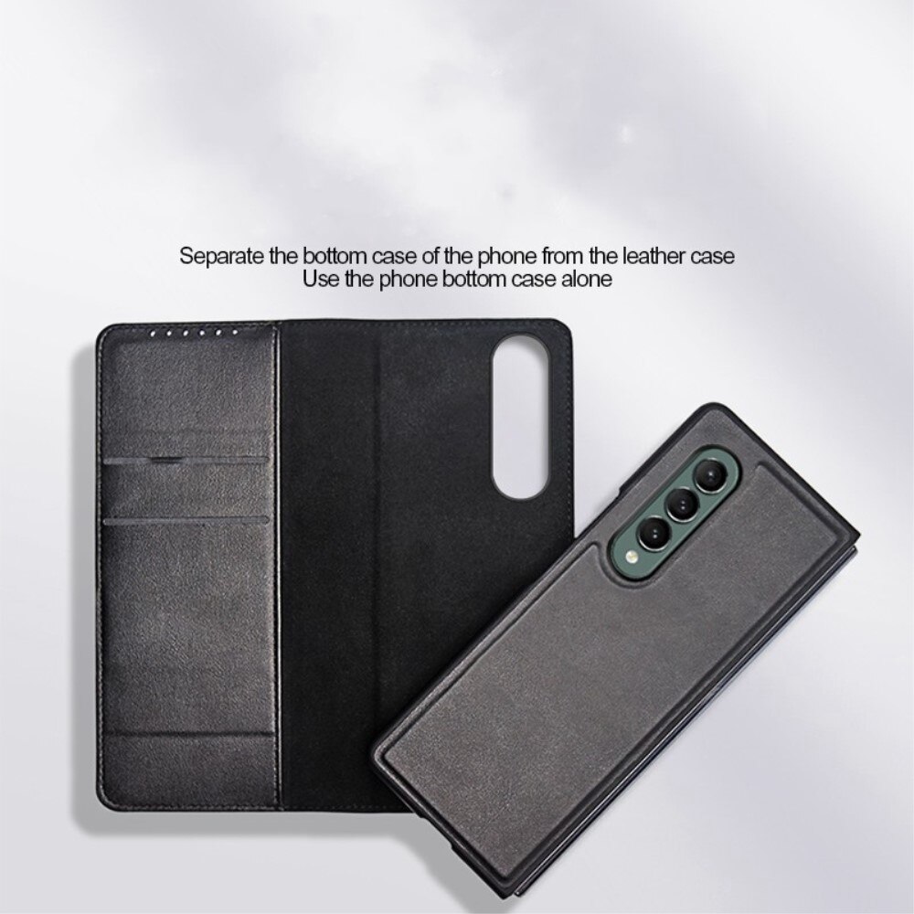 Funda de cuero genuino Samsung Galaxy Z Fold 4, Negro