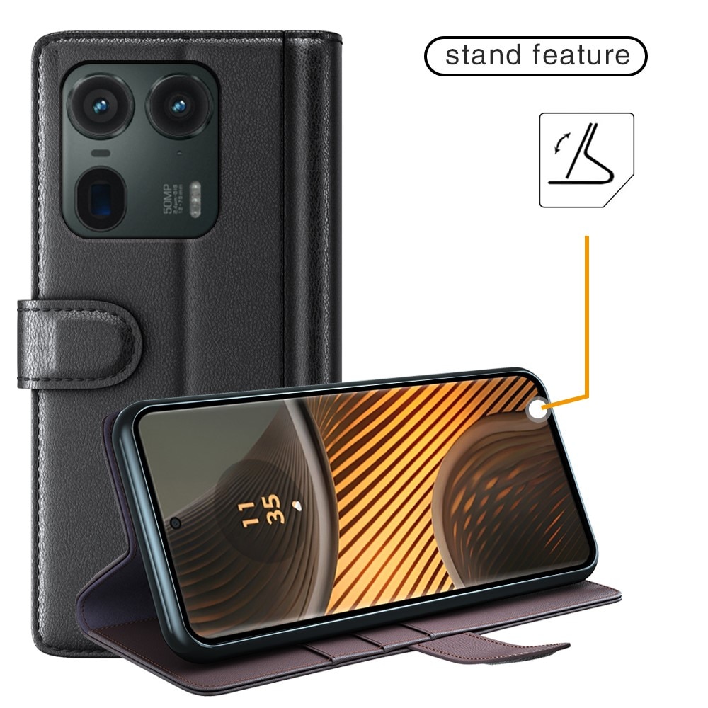 Funda de cuero genuino Motorola Edge 50 Ultra, Negro