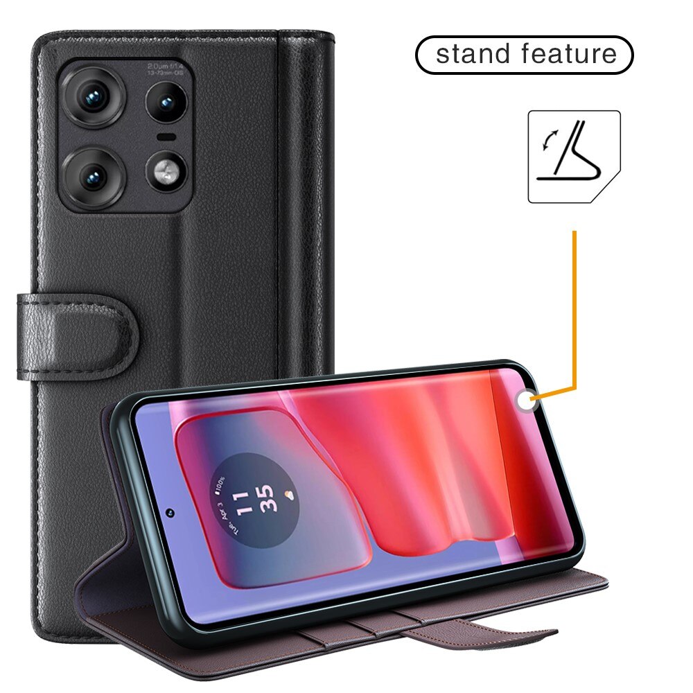 Funda de cuero genuino Motorola Edge 50 Pro, Negro