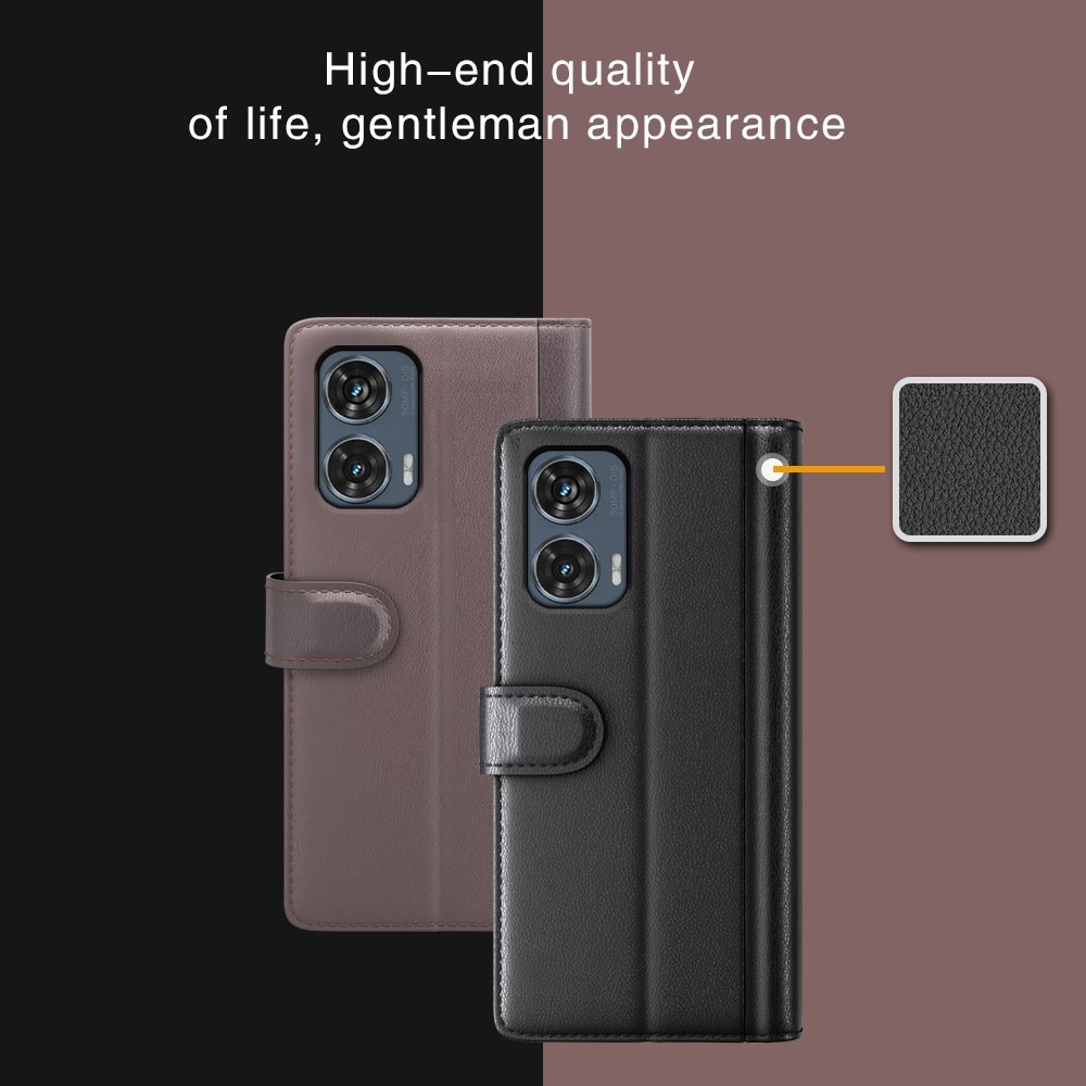 Funda de cuero genuino Motorola Edge 50 Fusion, Negro