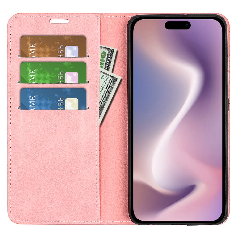 Funda delgada cartera iPhone 16 Rosa
