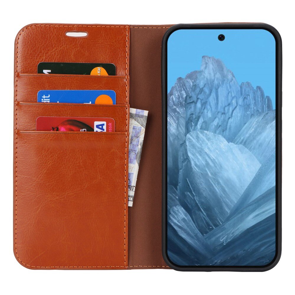 Funda cartera de cuero genuino Google Pixel 9 Marrón